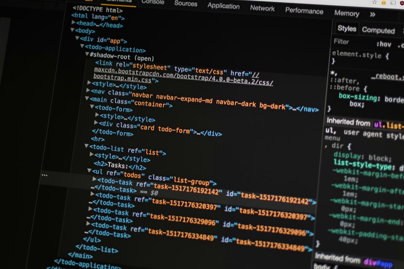 Software source code displayed on a monitor