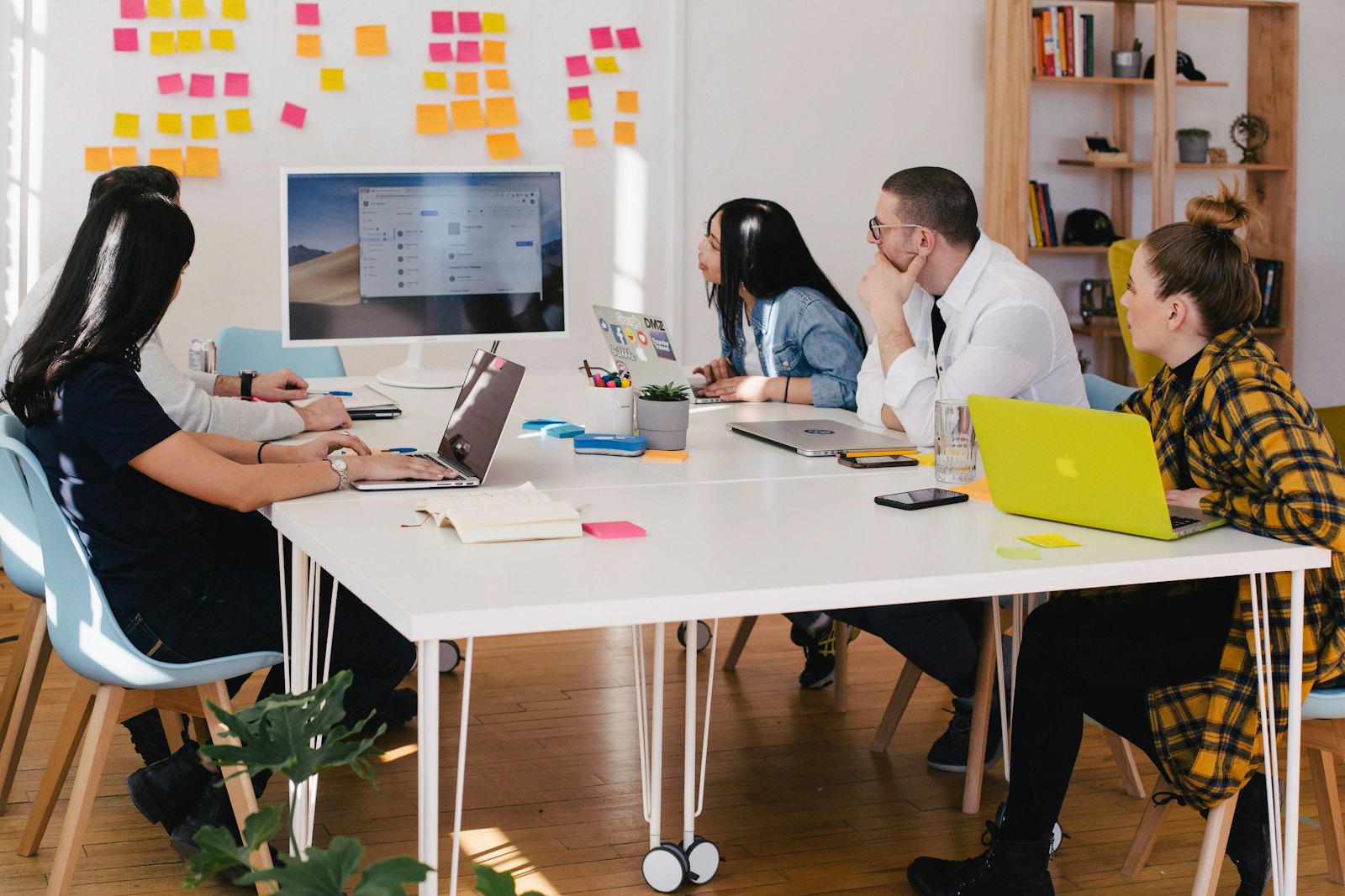 Team working together at a shared desk